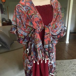 🌸Pink flowery flowy wrap with tassels - One Size
